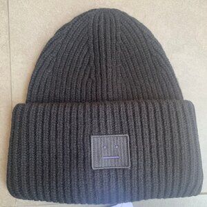 Acne Studios Black Wool Beanie with Face Logo
